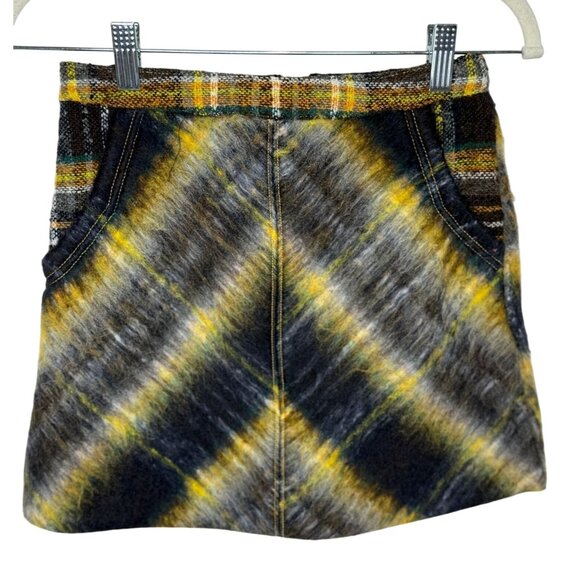 Urban Outfitters Plaid Mini Skirt XS Blue Yellow Preppy Academia Wool Blend - Picture 1 of 8